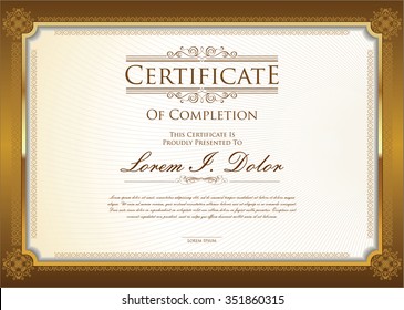 Certificate or diploma template retro vintage design