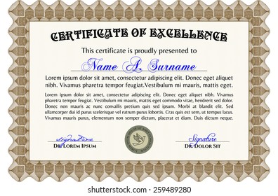 Certificate or diploma template with sample text. 