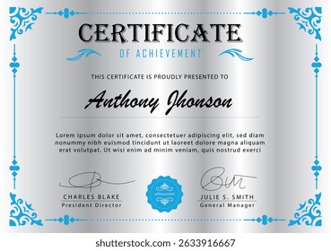 certificate or diploma template in silver plate