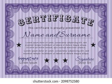 Certificate or diploma template.  Superior design.  With background.  Customizable, Easy to edit and change colors.  Violet color.