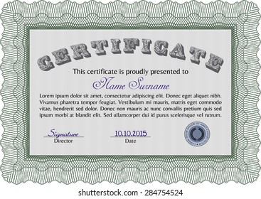 Certificate or diploma template. Superior design. With complex linear background. Border, frame.