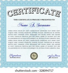 Certificate or diploma template. Superior design. Vector illustration.With guilloche pattern and background. 