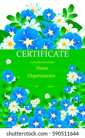 Certificate or diploma template. Vector illustration. With folwers.