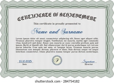 Certificate or diploma template. Vector illustration.With guilloche pattern and background. Modern design. 