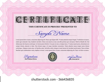 Certificate or diploma template. Vector illustration.With complex background. Lovely design. 