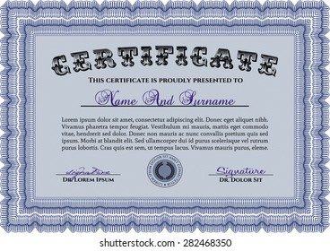 Certificate or diploma template. Vector pattern that is used in money and certificate.Lovely design. With linear background. 