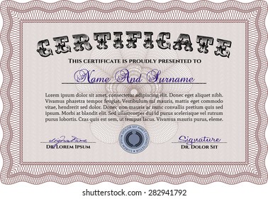 Certificate or diploma template. Vector pattern that is used in money and certificate.With background. Artistry design. 