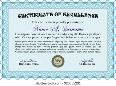 Certificate or diploma template. Vector pattern that is used in money and certificate.With background. Artistry design. 