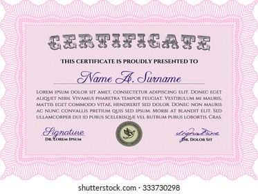 Certificate or diploma template. Vector pattern that is used in money and certificate.With background. Artistry design. 