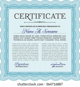 Certificate or diploma template. Vector certificate template.Easy to print. Lovely design. 