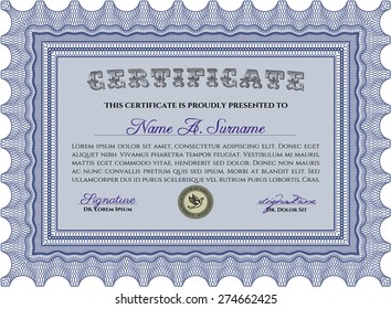 Certificate or diploma template. Vector certificate template.With great quality guilloche pattern. Excellent design. 