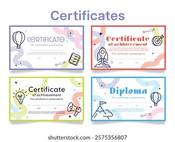 Certificate and diploma templates demonstrating achievements and awards for educational or personal accomplishments.