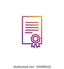 Certificate and diploma vector icon in bright gradient colors for internet and online education, e-learning resources, distant online courses, universities and schools.