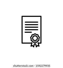 Certificate and diploma vector icon for internet and online education, e-learning resources, distant online courses, universities and schools.