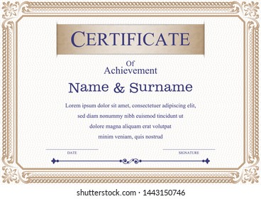 Certificate or diploma vintage style and design template with paper sheet. vector illustration
