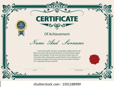 Certificate or diploma vintage style and design template with paper sheet. vector illustration