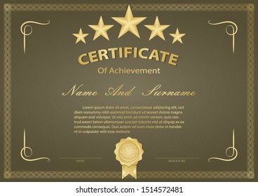 Certificate or diploma vintage style and design template with retro frame or ancient border. vector illustration