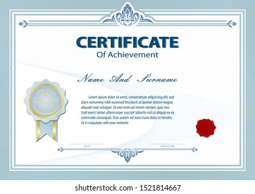 Certificate or diploma vintage style and design template with retro frame or ancient border. vector illustration