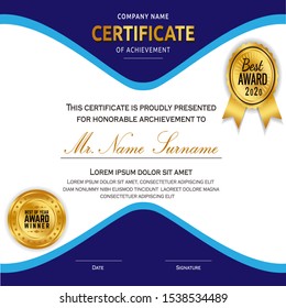 Certificate or diploma vintage style and design template with paper sheet. vector illustration
