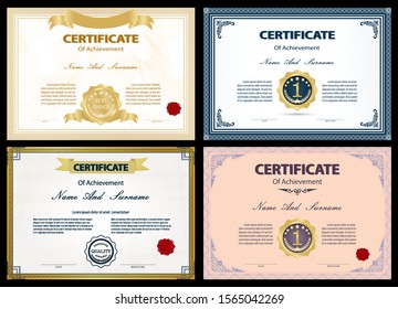 Certificate or diploma vintage style and design template with retro frame or ancient border. vector illustration
