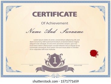Certificate or diploma vintage style and design template with paper sheet. vector illustration
