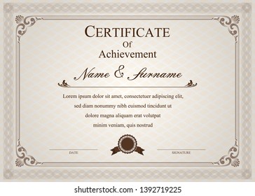 Certificate Diploma Vintage Style Retro Design Stock Vector (Royalty ...