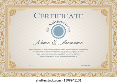 Certificate or diploma vintage style and retro design template vector illustration