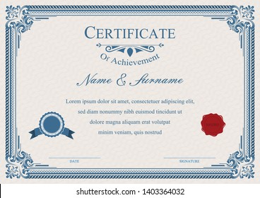 Certificate or diploma vintage style and retro design template vector illustration