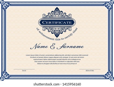 Certificate or diploma vintage style and retro design template vector illustration