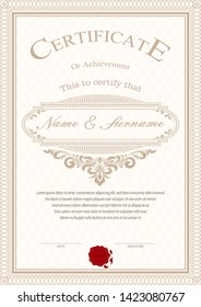 Certificate or diploma vintage style and retro design template vector illustration, vertical style