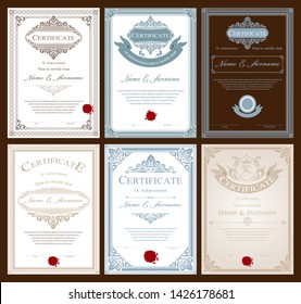 Certificate or diploma vintage style and retro design template vector illustration, vertical style