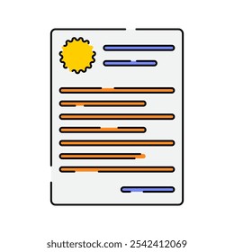 Certificate document Icon Illustration with bright colour palette in flat design style for Business and Office theme design.