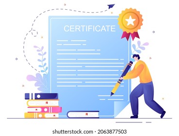 Certificate Document Icon with License Badge, Diploma and Medal for Website, Poster or Brochure Background Vector Illustration