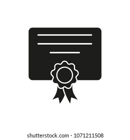 certificate document icon, vector diploma illustration, license symbol