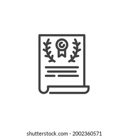 Certificate document line icon. Agreement contact linear style sign for mobile concept and web design. Diploma document outline vector icon. Symbol, logo illustration. Vector graphics