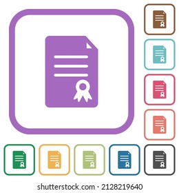 Certificate document solid simple icons in color rounded square frames on white background