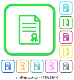 Certificate document vivid colored flat icons in curved borders on white background