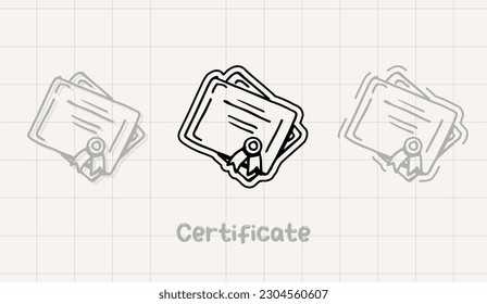 Conjunto de ilustraciones de iconos del doodle de certificado