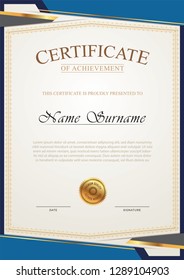 Certificate elegant with blue color