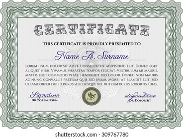Certificate. Elegant design. Frame certificate template Vector.With complex background. 