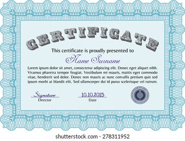 Certificate. Elegant design. With guilloche pattern and background. Frame certificate template Vector.
