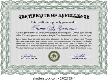 Certificate. Elegant design. With guilloche pattern and background. Frame certificate template Vector.