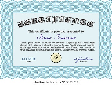 Certificate. Elegant design. Vector pattern that is used in money and certificate.With guilloche pattern and background. 