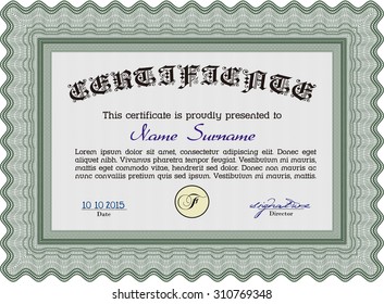Certificate. Elegant design. Vector pattern that is used in money and certificate.With guilloche pattern and background. 