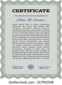 Certificate. Elegant design. Vector pattern that is used in currency and diplomas.With great quality guilloche pattern. 