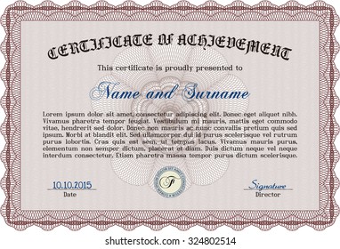 Certificate. Elegant design. Vector pattern that is used in money and certificate.With guilloche pattern and background. 