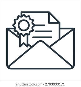 Certificate Envelope Outline Icon Vector Illustration