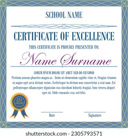 Certificate of excellence on an isolated background