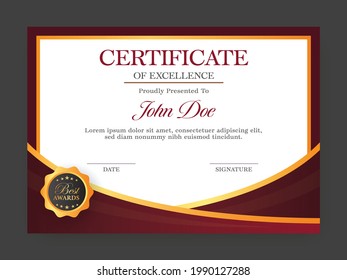 Diseño De Plantilla De Certificado De Excelencia En Color Rojo Y Blanco.