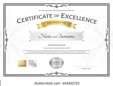 Certificate Excellence Template Gold Award Ribbon Stock Vector (Royalty ...